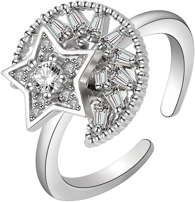 Fidget Ring Anxiety Spinner Ring Open Adjustable Sunflower Star Moon Windmill Butterfly Rings Daisy Stress Relieving Fidget Women Cubic Zirconia Anti Stress Mood Rotate Inspirations Jewelry