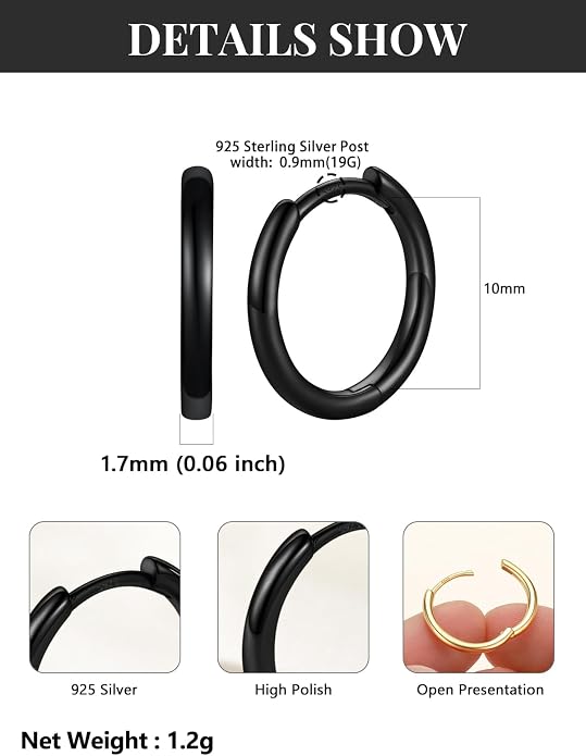 Silvora 14K Gold Plated Huggie Hoop Earrings for Women, Small Sterling Silver Hoops, Hypoallergenic Cartilage Earrings for Sensitive Ears 8/10/12/14/16/18/20MM