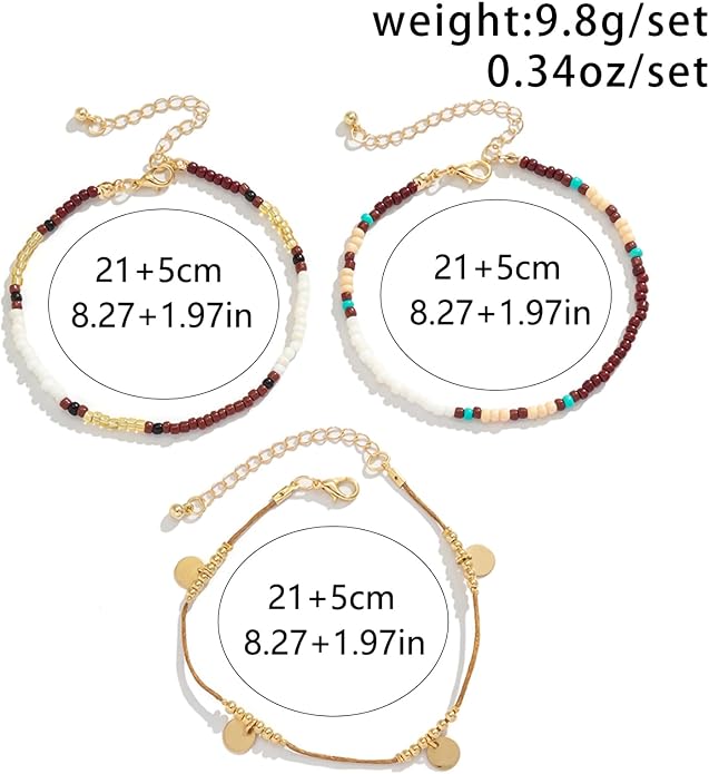 Qceasiy Bead Ankle Bracelets Set For Women, Adjustable Gold Plated Boho Shell Anklet, Hawaiian Beach Seashell Pearl Disc Starfish Conch Foot Jewelry, Summer Fashion Gifts
