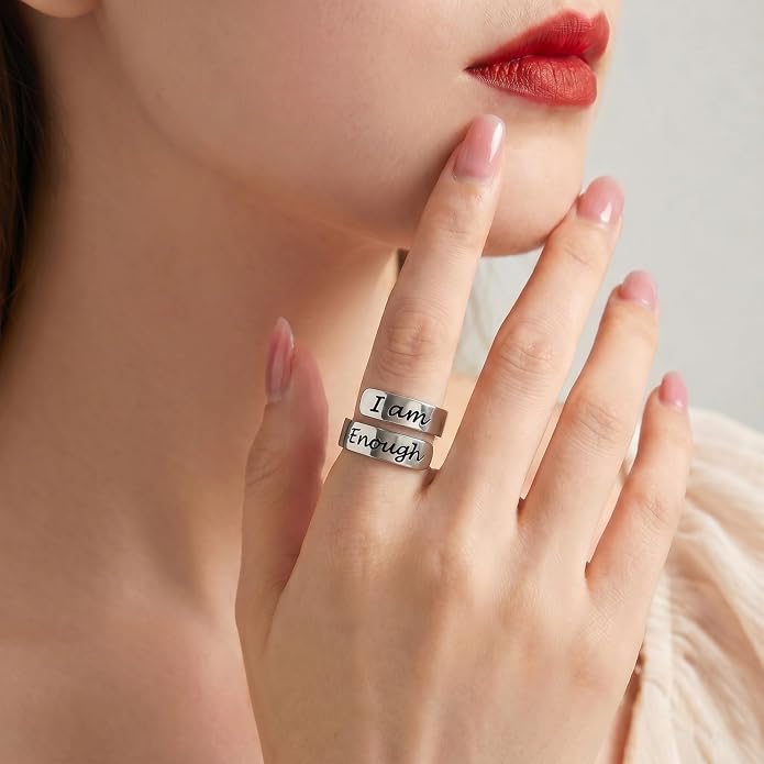 Inspirational Motivational Adjustable Ring Personalized Stainless Steel Spiral Wrap Twist Rings Encouragement Statement Graduation Jewelry Birthday Gifts for Women Teengirls.
