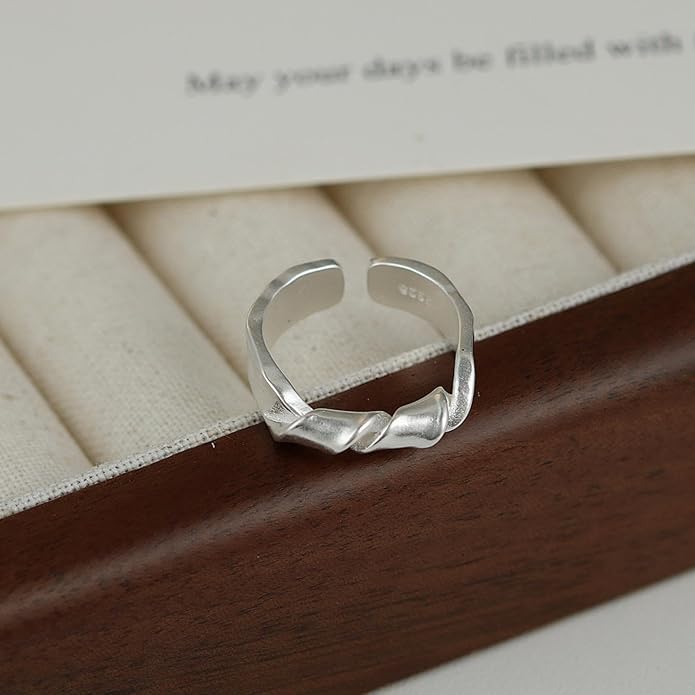 925 Sterling Silver Ring Minimalist Adjustable Rings Band Handmade Rings for Women Girls