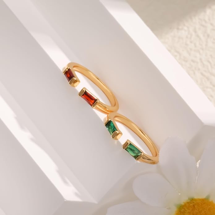 WFYOU Gold Birthstone Rings for Women - Non Tarnish Dainty 14K Gold Plated Stackable CZ Rings for Her & Couples - Personalized Jewelry Gift for Birthday