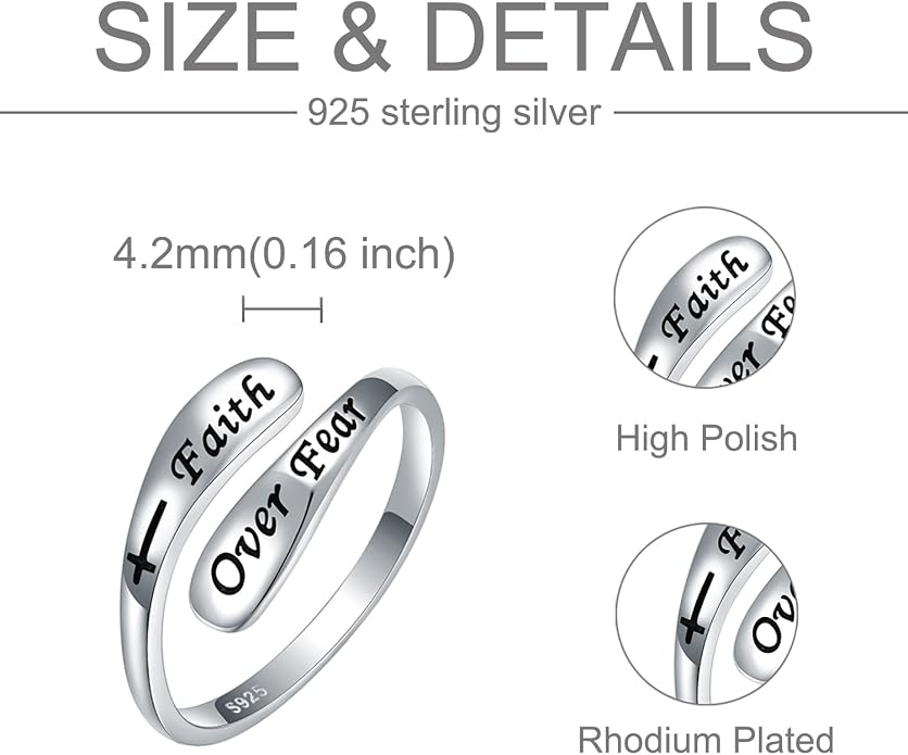 925 Sterling Silver Inspirational Adjustable Rings - Personality Encouragement Jewelry Gift For Women