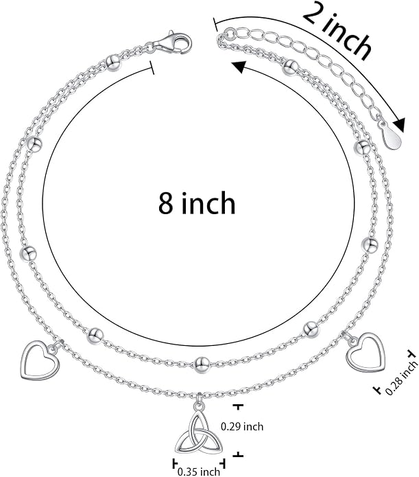 Anklet for Women S925 Sterling Silver Beach Style Foot Layered Adjustable Ankle Bracelet Disc Evil Eye Heart Infinity Bead Cross Jewelry