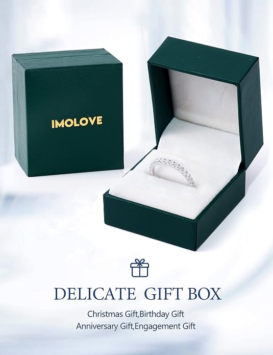IMOLOVE Moissanite Wedding Band Wedding Rings for Women 925 Sterling Silver Rings with 18K White Gold Plated Eternity Stackable Engagement Ring Anniversary Band Size 3-12