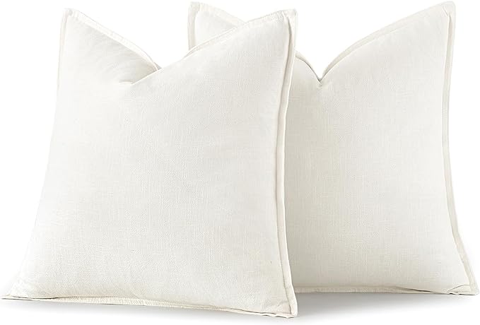 MIULEE Decorative Linen Euro Sham Pillow Covers 22x22 Inch Cream White | Boho Farmhouse Neutral Couch Throw Pillows for Bed, Pack of 2 Accent Modern Pillowcases, Sofa Livingroom Home Decor