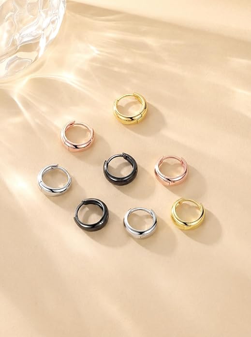 Bestyle Gold Huggies Earrings for Women Hypoallergenic 925 Sterling Silver Post Huggie Hoop Earrings Thick Lightweight Small Hoop Earrings 8/10/12/14mm