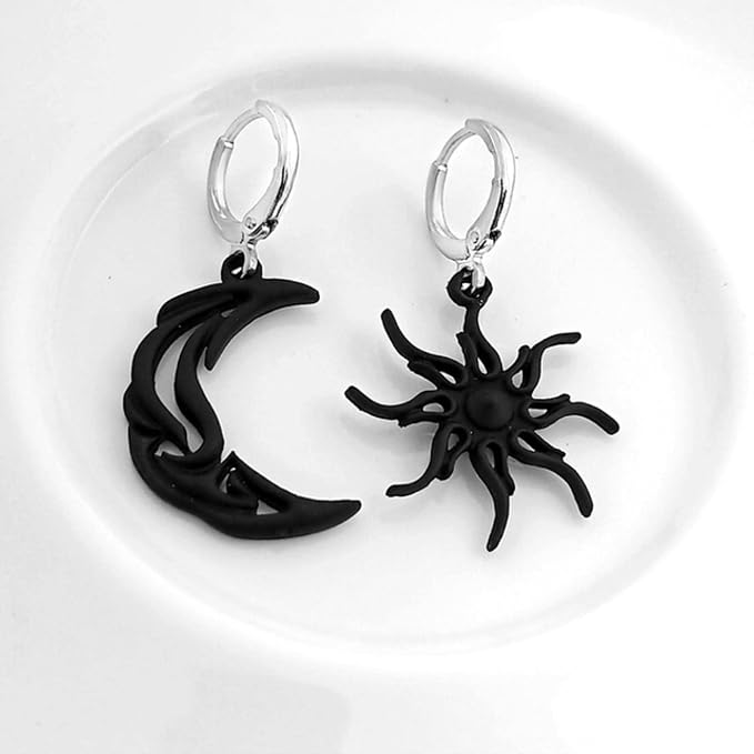 SALAN Asymmetric Black Sun Moon Dangle Earrings New Abstract Star Drop Earrings for Women and Girl Hollow Fashion Earrings