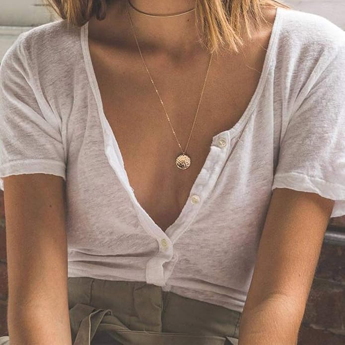 Turandoss Gold Layered Necklaces for Women - 14K Gold Plated Handmade Multilayer Bar Pearls Coin Disc Moon Butterfly Medallion Adjustable Dainty Layered Choker Necklaces for Women Jewelry