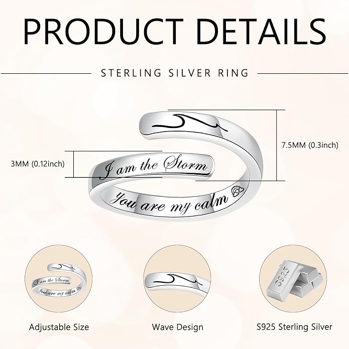 Silver Adjustable Ring Inspirational Jewelry S925 Sterling Wrap Open Ring for Women