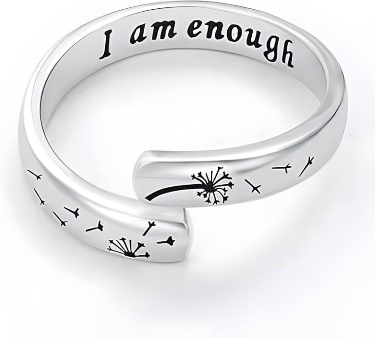 I Am Enough Ring Silver Adjustable Inspirational Encouragement Rings
