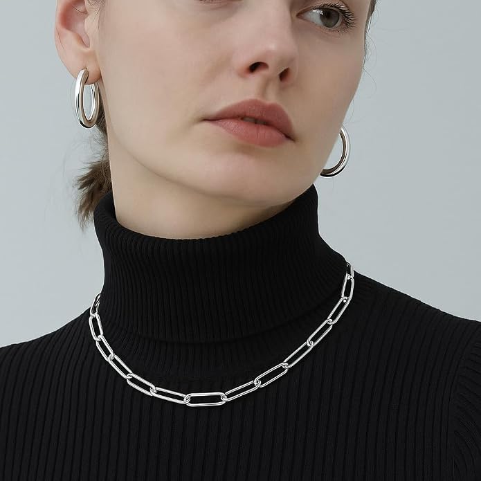 Shapes Studio 18K Gold Plated Titanium Thick Paperclip Chain Necklace, Minimalist Style, Bold Chunky Paper Clip Chain Necklace, Short Necklace, Never Tarnish