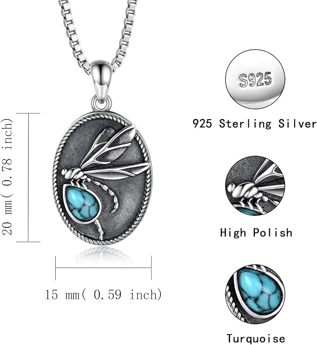 925 Sterling Silver Oval Turquoise Lockets Pendant that Holds Pictures Vintage Jewelry Memorial Gifts for Women