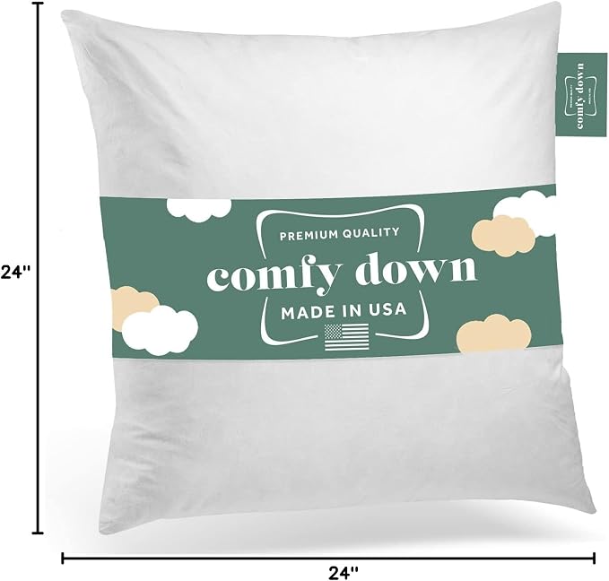 ComfyDown 24x24 Throw Pillow Insert, Down & Feather Fill, 100% Cotton Cover, Made in USA β Premium Soft Decorative Pillow Form Sham Stuffer for Bed, Sofa & Couch
