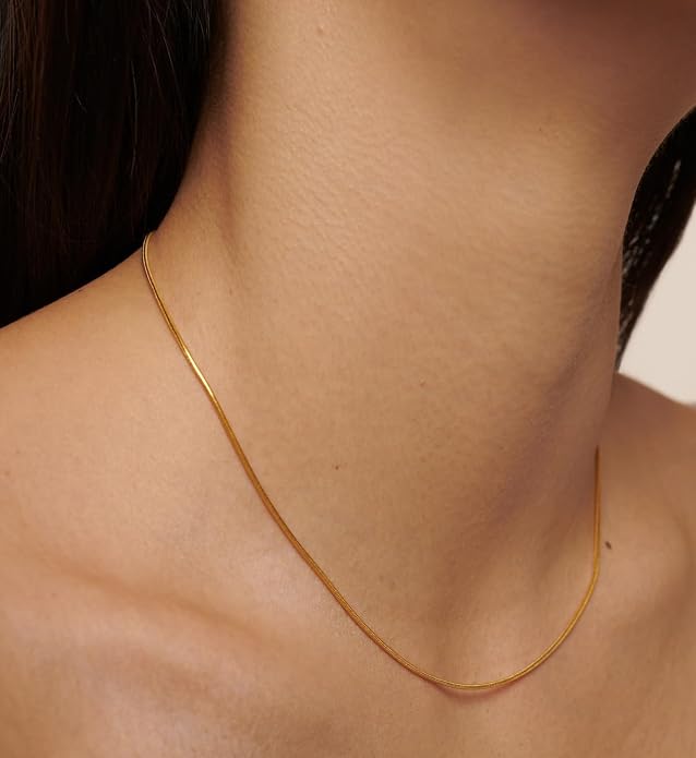 CHESKY Gold Necklace for Women-14K Plated/S925 sterling silver Snake Chain Necklace Dainty Simple Chunky Herringbone Necklace Gold Choker Necklaces Jewelry for Women Mothers Day Gifts for Mom