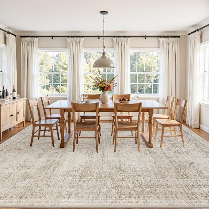 4x6 Area Rugs for Living Room: Vintage Boho Neutral Washable Rug Indoor Soft Large Area Rug Carpet for Bedroom Nursery Farmhouse Dining Room Office Floor Non-Slip Low Pile Under Table Rug Brown