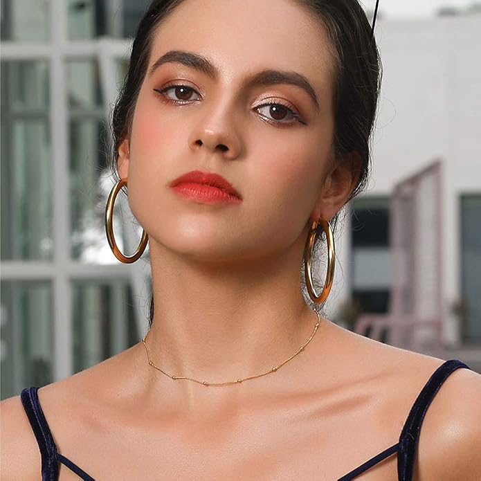 EPIRORA Choker Necklace for Women 925 Sterling Silver Gold Plated Dainty Satellite Bead Chain Pendant Minimalist Jewelry, 16''+2"
