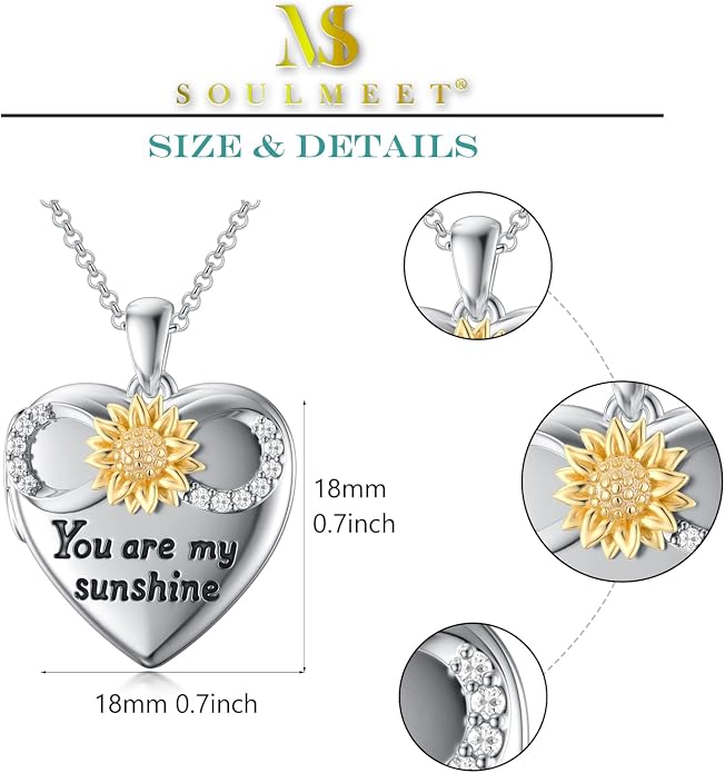 SOULMEET Personalized Silver Locket Necklace That Holds Pictures Photo Keep Someone Near to You, Memorial Custom Lockets Necklaces Letters Engraving for His Her