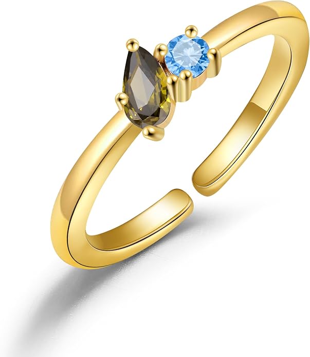 JSJOY Birthstone Rings for Women Dainty Emerald Blue Ring Birthday Gifts for Mom Her Gemstones CZ Ring for Teens Gold Rings That Don't Tarnish Adjustable Ring Jewelry Gifts