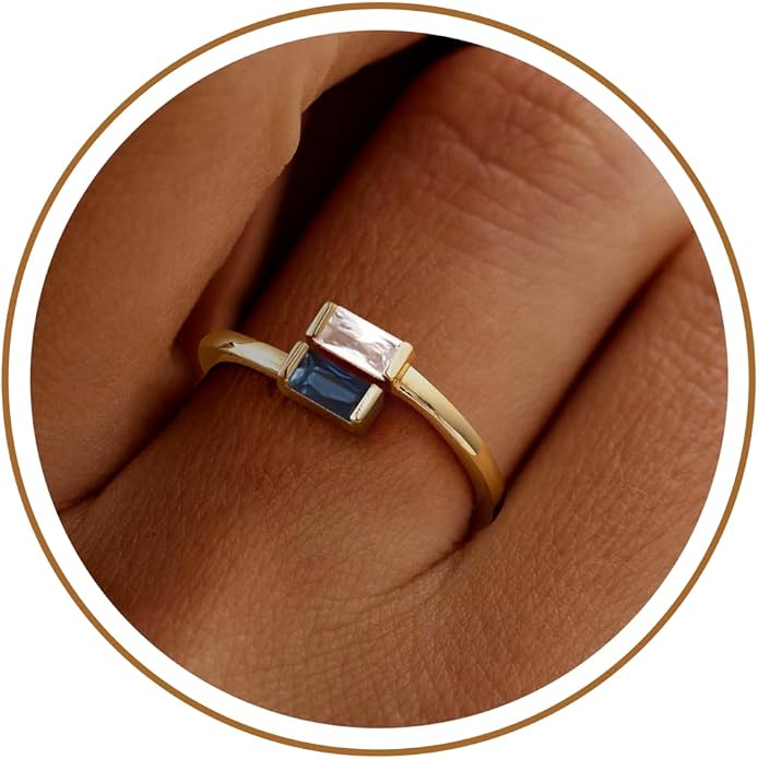 JSJOY Birthstone Rings for Women Dainty Emerald Blue Ring Birthday Gifts for Mom Her Gemstones CZ Ring for Teens Gold Rings That Don't Tarnish Adjustable Ring Jewelry Gifts