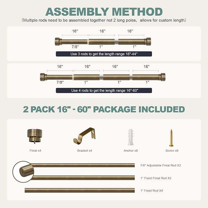 Lootkell 2 Pack Bronze Curtain Rods for Windows 28 to 48 Inches Adjustable Length Heavy Duty 1" Diameter Window Curtain Rod with Solid Metal Finials for Outdoor Farmhouse Bedroom Kitchen Living Room