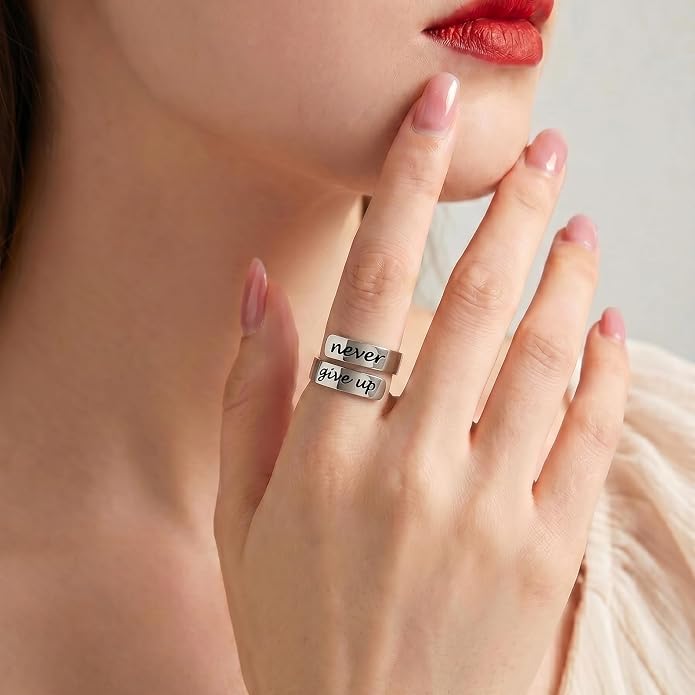 Inspirational Motivational Adjustable Ring Personalized Stainless Steel Spiral Wrap Twist Rings Encouragement Statement Graduation Jewelry Birthday Gifts for Women Teengirls.