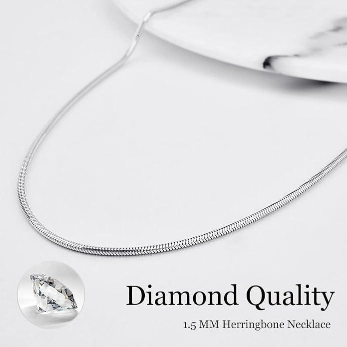 DEARMAY 14K Gold Plated Herringbone Necklaces for Women, Dainty Gold Snake Choker Chain Non Tarnish Trendy Simple Thin & Chunky Options Neckalce 1.5/3/5/6/8mm Chain Jewelry for Gifts