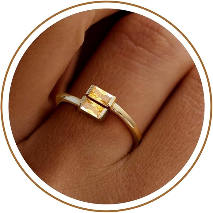 JSJOY Birthstone Rings for Women Dainty Emerald Blue Ring Birthday Gifts for Mom Her Gemstones CZ Ring for Teens Gold Rings That Don't Tarnish Adjustable Ring Jewelry Gifts
