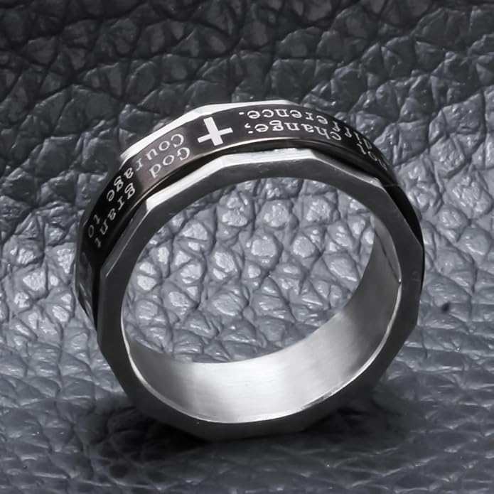 Serenity Prayer Spinner Ring - Titanium Steel Christian Faith Jewelry | Laser Engraved Courage Words, Rotatable Comfort Fit Band for Men Women