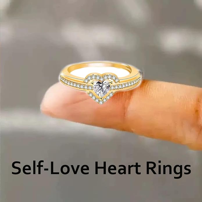I Choose Me Layered Heart Rings, S925 Self-Love Heart Rings Remind You That Self-Love Is The Best Kind Of Love Inspirational Encouraged Ring Jewelry Gift for Women Daughters