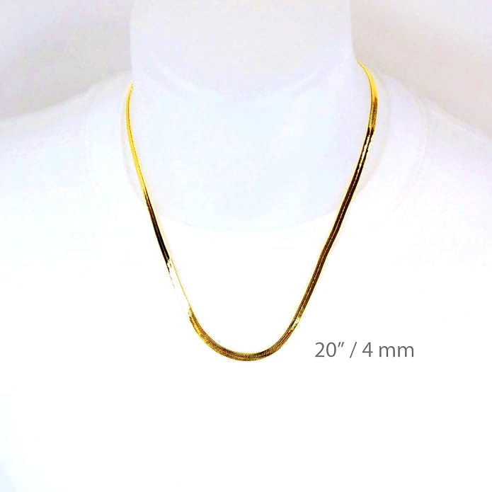 Men's Women's Flat Flexible Shine Herringbone Chain Necklace 14kt Gold Plated sized 20"