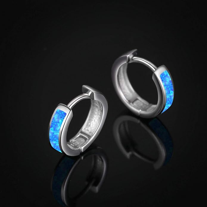 CUOKA MIRACLE 925 Sterling Silver Opal Hoop Earrings for Women - Opal Hinged Huggie Hoops, Hypoallergenic Small Hoop Earrings for Sensitive Ears, Dainty Everyday Jewelry Birthday Christmas Gift