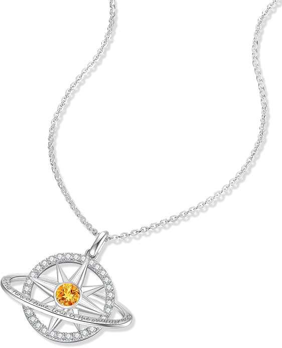 FANCIME Stellar Promise Birthstone Necklace for Women White Gold Plated Sterling Silver Planet Star Pendant Fine Jewelry Anniversary Birthday Mothers Day Gifts for Women Wife Friend Her