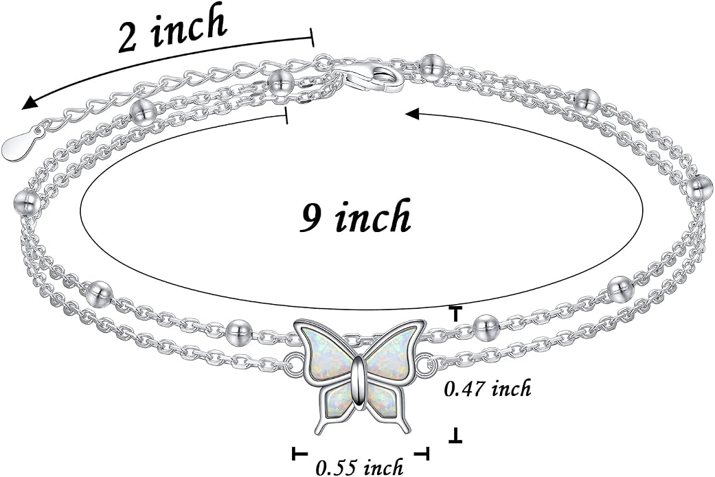 Flyow Anklet for Women S925 Sterling Silver Adjustable Foot Beaded Heart Charm Ankle Bracelet Anklets Jewelry