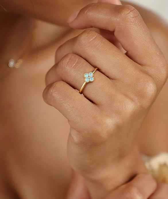 KAERUN Clover Birthstone Gold Rings for Women Non Tarnish 14K Gold Plated Stackable Thumb Ring Dainty Clover CZ Gemstone Emerald Engagement Rings Wedding Band Jewelry for Birthday Gifts Size 6-10