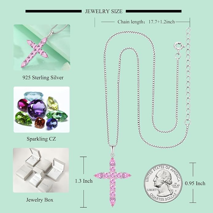 STARCHENIE 925 Sterling Silver Cross Necklace for Women Birthstone Jewelry | 925 Sterling Silver Crucifix Pendant, Birthstone Jewelry, Christian Religious Gift for Her