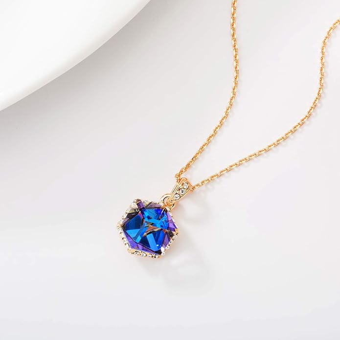 EVEVIC Color Changing Cubic Austrian Crystal Pendant Necklaces for Women 14K Gold Plated Hypoallergenic Jewelry