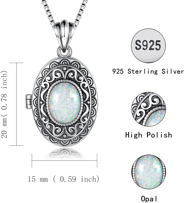 MANBU Sterling Silver Locket Necklace for Women Oval-Shaped Locket Pendant Holds Pictures Always with You Vintage Style Photos Locket Jewelry Gifts for Loved One