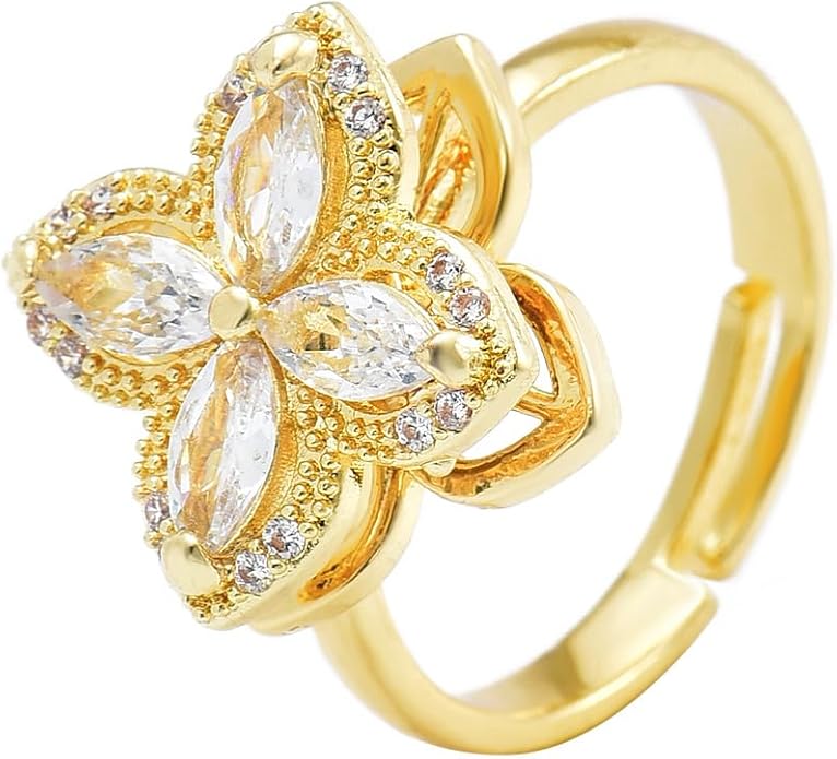 NONAMOIS Gold Rings for Women Evil Eye Flower Open Anti Anxiety Spinner Ring Adjustable Fidget Rings Jewelry Christmas Gifts