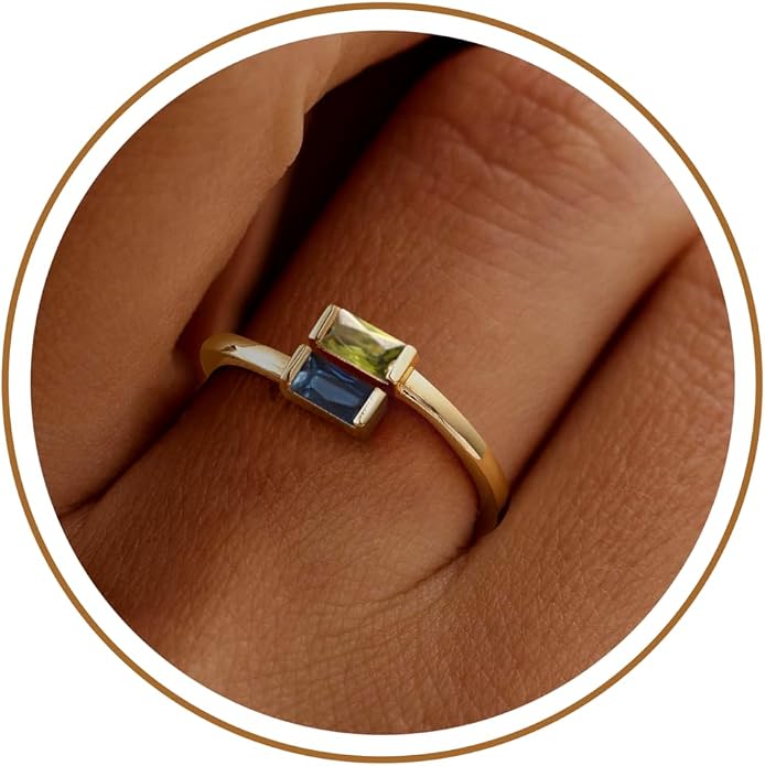 JSJOY Birthstone Rings for Women Dainty Emerald Blue Ring Birthday Gifts for Mom Her Gemstones CZ Ring for Teens Gold Rings That Don't Tarnish Adjustable Ring Jewelry Gifts