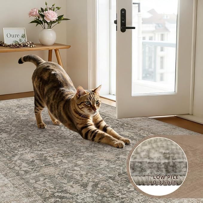 10x14 Area Rug for Living Room: Vintage Boho Neutral Washable Rug Indoor Soft Large Area Rug Carpet for Bedroom Nursery Farmhouse Dining Room Office Floor Non-Slip Low Pile Under Table Rug Warm Taupe