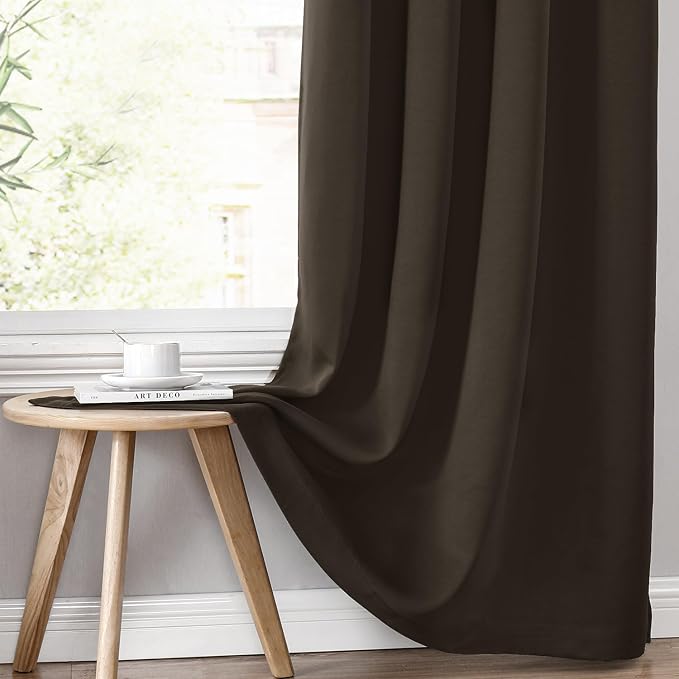 ChrisDowa 100% Blackout Curtains for Bedroom 102 Inches Long 2 Panels Set | 2 Thick Layers, Thermal Insulated, Light Blocking, Grommet, Long Window Drapes, for Living Room, Brown, 52 x 102 Inch