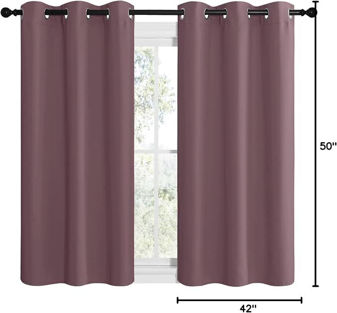 NICETOWN Dry Rose Room Darkening Curtains for Kitchen, Set of 2, 42 inches Wide by 50 inches Long, Window Treatment Thermal Insulated Solid Grommet Room Darkening Curtains/Drapes for Bedroom