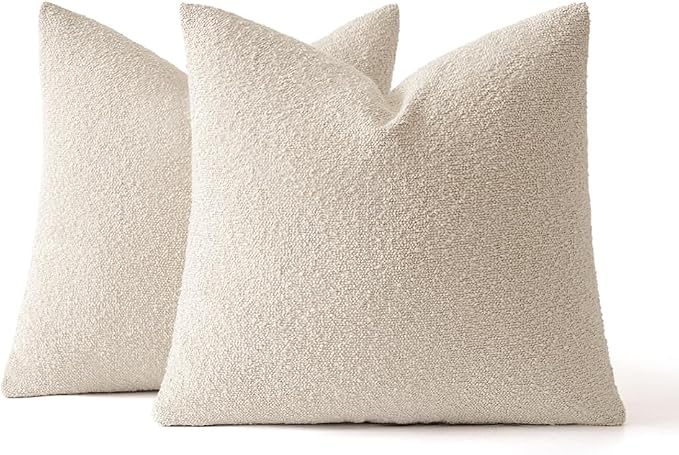 MIULEE 20x20 Decorative Lumbar Boucle Couch Pillow Covers Beige | Set of 2 Textured Neutral Throw Pillow Covers, Accent Solid Pillowcases, Sofa Living Room Home Decor