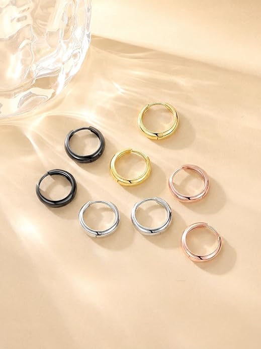 Bestyle Gold Huggies Earrings for Women Hypoallergenic 925 Sterling Silver Post Huggie Hoop Earrings Thick Lightweight Small Hoop Earrings 8/10/12/14mm