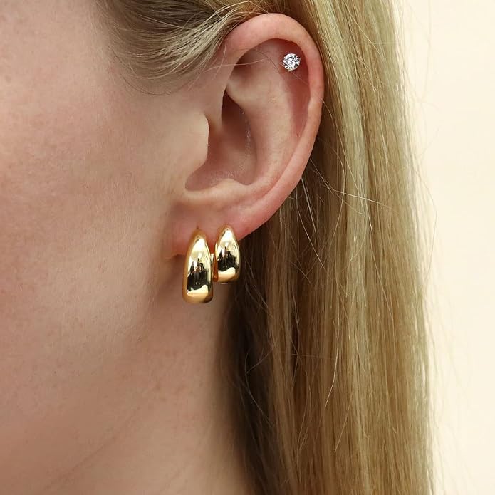 BERRICLE Sterling Silver CZ Dome Fashion Hoop Huggie Earrings for Women, Cubic Zirconia, Rose/Yellow Gold Flashed, Small/Medium Size (0.5-1 Inch)
