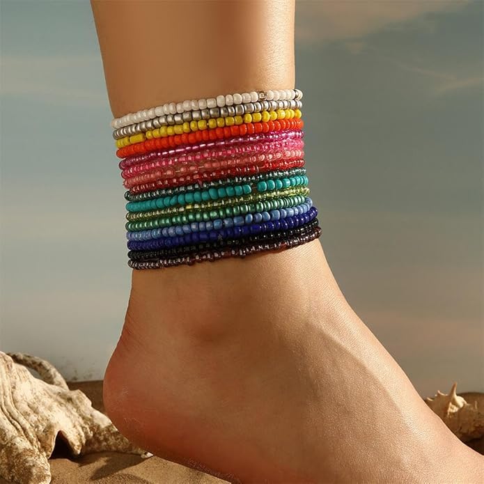 Boho Stackable Seed Beaded Bracelets for Women 18-20Pcs Colorful Handmade Multilayered Rice Bead Bracelet Set Summer Beach Bohemian Jewelry Gift