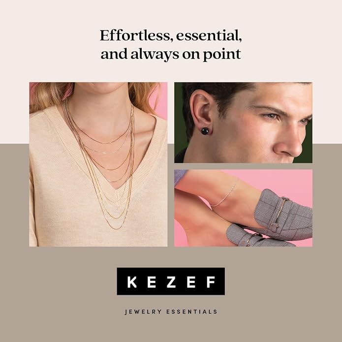 KEZEF 925 Sterling Silver Box Chain Necklace for Women & Men, 0.7mm Thin Chain Necklace, Available in Sterling Silver, Gold Plated & Rose Gold Plated Finishes, Made in Italy