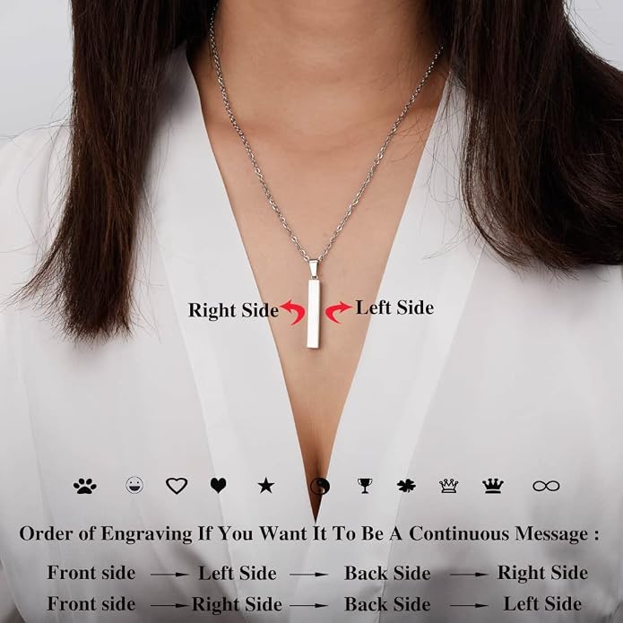 Personalized 3D Vertical Bar Necklace, Custom Necklace Engraved with Any Name Pendant Jewelry Mothers Day Gift