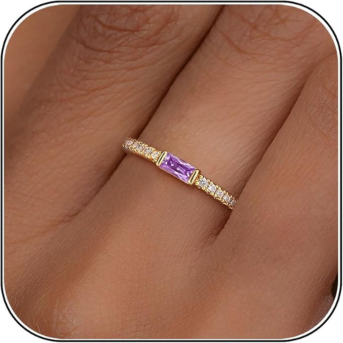 RLMOON Birthstone Gold Rings for Women Non Tarnish 14K Gold Plated Eternity Stackable Rings Dainty CZ Gemstone Engagement Rings Wedding Band Jewelry Gifts Size 4-10